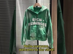 Προσαρμοσμένο βαμβακερό φούτερ με φερμουάρ, βαρύ βάρους 400/500 gsm, vintage patch κέντημα, όξινο πλύσιμο