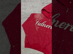 2025 Νέο Προσαρμοσμένο Πολυτελές Φούτερ με Φερμουάρ, Μεγάλο, Χαλαρό, Κουτί, με Στρας, Vintage, Ξεθωριασμένο από τον Ήλιο, Στυλ Δρόμου