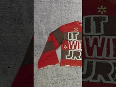 Προσαρμοσμένο λογότυπο 280-300 Gsm Βαμβάκι Αναστατωμένο κεντήματα οξύ πλυμένο ακατέργαστο χιτώνα κομμένο ριγέ μακρύ μανίκι