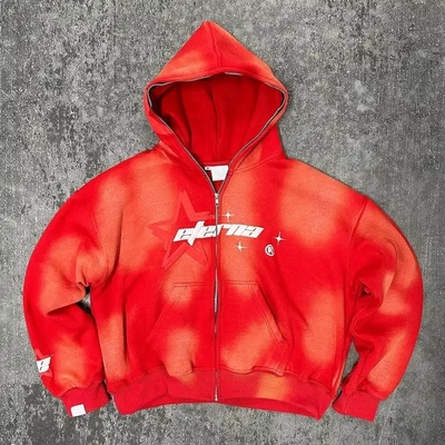 Αγορά 100% βαμβάκι βαρύ βάρος Hoodie βιντέιζα οξύ πλύση ήλιος ξεθωριασμένο Puff εκτύπωση πλήρης Zip Up online manufacture