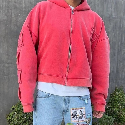 Αγορά Φθινόπωρο Custom 400 gsm Μεγάλων μεγέθους Hoody Mens σε ροζ Κόκκινο Ηλιοφθαρμένο πέτρα πλύση με ανίχνευση βελόνας online manufacture