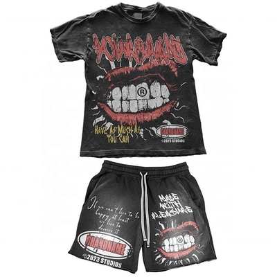 Αγορά Επιστολή Τύπος Τύπος Custom Printed Logo Sun Faded T-Shirt και Shorts Set για άνδρες online manufacture