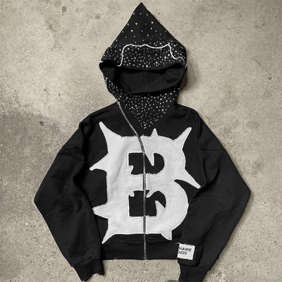 Αγορά Προσαρμοσμένο Y2k Γαλλικό Terry Patch Work Cut Off Κριμένο Hoodie σε πλυμένο Distressed στυλ online manufacture