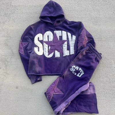 Αγορά 400 γραμμάρια Custom κεντημένο Hoodie σετ με Applique Patch και Flared Sweat Pants online manufacture