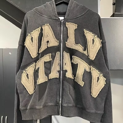 Αγορά 450 Gsm HeavyWeight Γαλλικό Terry Vintage Acid Wash Ασθενής επίδεσμος κεντήματα πουλόβερ Hoodie online manufacture