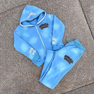Αγορά Ετικέτες Unisex ανδρικά Hoodies Set Custom Full zip up hoodie φόρεμα γυμναστικής Acid Wash Sweatsuit online manufacture