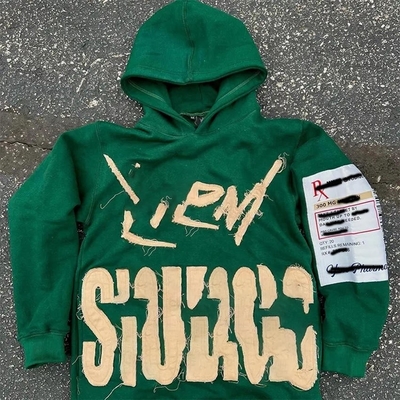 Αγορά Προσαρμοσμένο 420 gsm ανδρικό Hoodie Streetwear με επένδυση Patch Vintage Acid Wash Design online manufacture