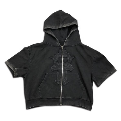 Αγορά μαύρα vintage κενά μπλουζάκια χύδην Anti wrinkle Summer Streetwear Hoodie πλυμένο κεντημένο patchwork online manufacture