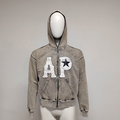 Αγορά 360 γραμμάρια ύφασμα βάρος Custom Hoodies με πλήρη πρόσωπο Zip Up και Vintage Acid Wash online manufacture