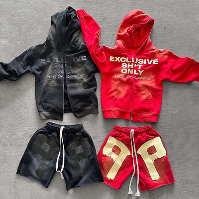 Αγορά Οξύ πλύση Zip Up Hoodie και Sweatpants Set Custom Design για τους άνδρες online manufacture
