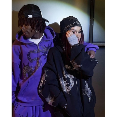Αγορά Y2k Streetwear Unisex ανδρικά Custom Hoodies και Sweatpants Set με Rhinestone Hoodie online manufacture