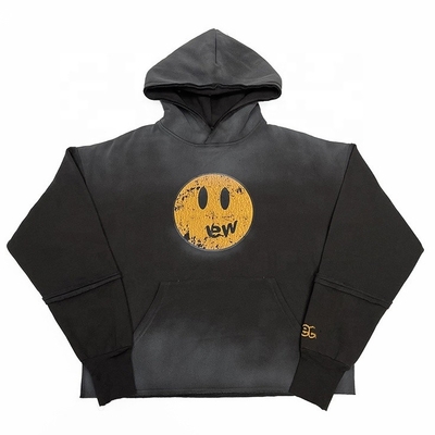 Αγορά 400 γραμμάρια βαμβακερό Hoodie βαρέος βάρος με Vintage πλύση οξέος και εξατομικευμένη ραμμένη άκρη online manufacture
