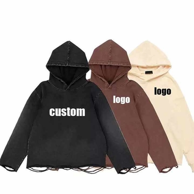 Αγορά Βαμβακερό Custom Logo Vintage Distressed Acid Πλύσιμο Χαλαρά Κοπτό Hoodie Άνδρες Streetwear online manufacture
