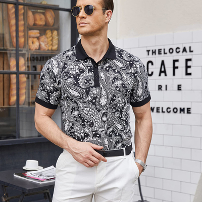 Αγορά Πλέξιμο Υφάσματα Custom Mens Slim Fit Paisley Polo T-shirts Φλωρικές εκτυπώσεις T-shirt MACTING online manufacture