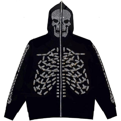 Αγορά 800 γραμμάρια Καλυμμένο Ζιπ Up Sweatshirt Γυναικείο Γοτθικό Ράινστοουν Κράνο Γράφημα Τύπου Jacket online manufacture