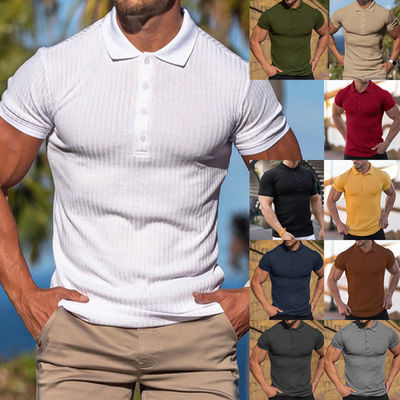 Αγορά Προσαρμοσμένη εκτύπωση Πολυεστέρα Polo Shirts Πολυχρωματικό ριγέ σχεδιασμό για άνδρες ενεργό τρόπο ζωής online manufacture