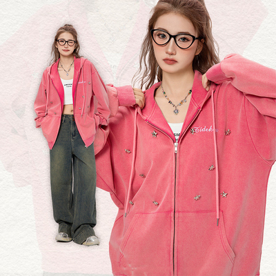 Αγορά Προσαρμοσμένα κορίτσια Y2k Rhinestone Bling Star Zip Up Hoodies σε S-6XL ή Προσαρμοσμένο μέγεθος online manufacture
