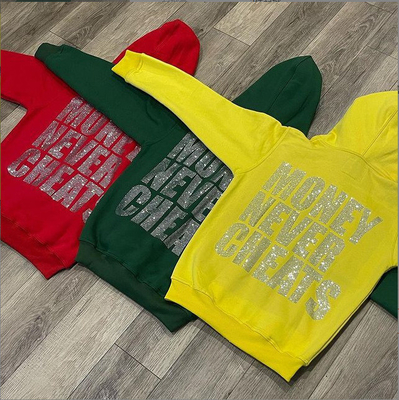 Αγορά 800 γραμμάρια υφάσματα βάρος Hoodies Custom oversized Polyester βαμβάκι Bling String Hoodie online manufacture