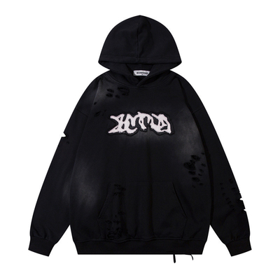 Αγορά Βίντεζ πέτρα άμμος πλυμένο σκισμένο Hoodie Αμερικανικό ρούχα δρόμου βαρύ βάρος οξύ πλύση online manufacture