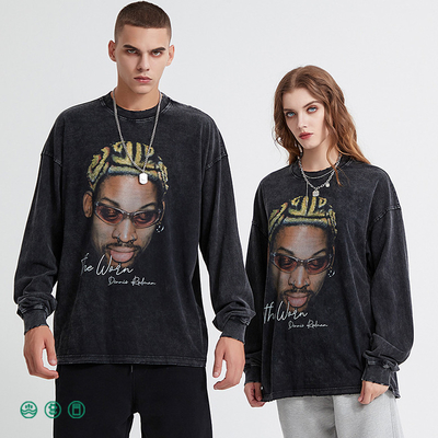 Αγορά Άντρες Hip Hop οξύ πλύση crewneck Sweatshirt αθλητικό μαύρο Distressed Vintage μπλουζάκι Terry ύφασμα online manufacture