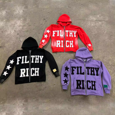 Αγορά Έκλεκτο ζευγάρι Hoodies Φθινοπωρινό Streetwear 400gm Βαμβάκι Patches οξύ πλύση Ήλιος Λάμψη Zip Up Κριπτό Hoodie online manufacture