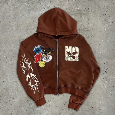 Αγορά Γαλλικό Terry οξύ πλύση zip μέσα από hoodie Crop Top Hoodie Double Way Zipper πουλόβερ Patch 3d online manufacture