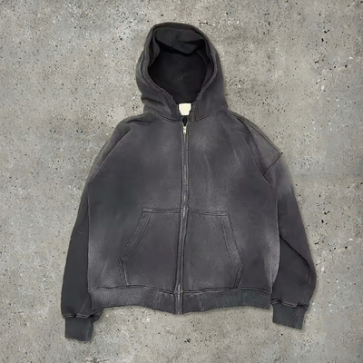 Αγορά γυμναστήριο καφέ πλύσιμο με οξύ φleece zip hoodie Streetwear Cotton hoodie κενό zip up vintage πλύσιμο με οξύ ήλιος φθαρμένος αναστατωμένος online manufacture