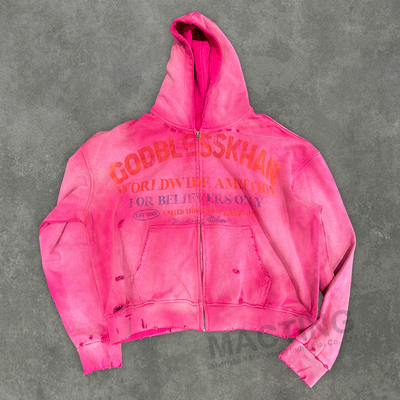 Αγορά Προσαρμοσμένο 500 Gsm Heavyweight Distressed Hoodie Zip Up για άνδρες / Unisex το φθινόπωρο online manufacture