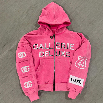 Αγορά 2025 Streetwear Vintage Stone Πλυμένο Μεγάλο Κλασσικό Κριμένο Βραβευμένο Ζιπ Ανωτά Σφραγισμένο Ράινστεν Hoodie με τσέπες online manufacture