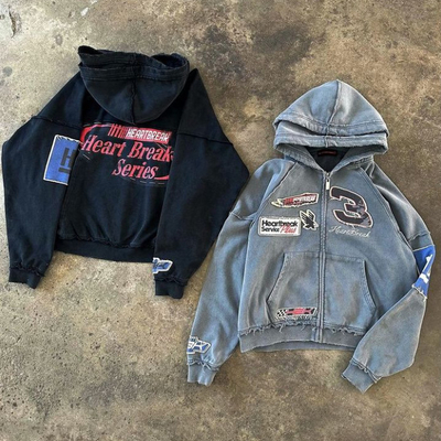 Αγορά Προσαρμοσμένο αναστρέψιμο ράψιμο Hoodie Εφαρμογή Αναστατωμένη κεντήματα πέτρα πλύση υπερμεγέθους διπλή κουκούλα Zip Up Hoodie online manufacture