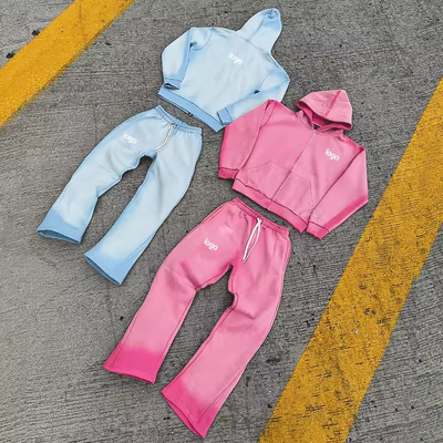 Αγορά Προσαρμοσμένο Vintage τρέξιμο Set Zip Up Acid Wash Tracksuit SweatsuitHoodie και Flared Sweatpants Track Suit για άνδρες online manufacture