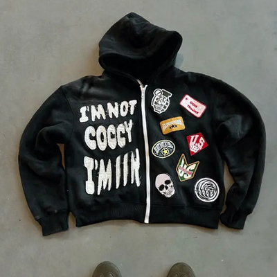 Αγορά Προσαρμοσμένο Zip Up βαρύ βαμβακερό Terry Hoodie με Box Fit και Distressed Patch Embroidery εποχιακά απαραίτητα online manufacture