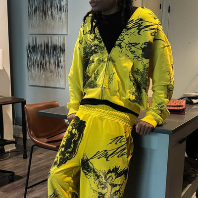 Αγορά Προσαρμοσμένα ανδρικά Sweatsuit Tracksuits παντού Γκραφίτι εκτύπωση Βίντατζ οξύ πλύση Zip Up Hoodies και Sweat Pants Set online manufacture