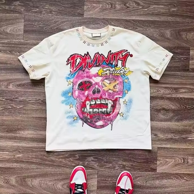 Αγορά Custom Graphic T Shirts Oversized Boxy Tee-shirts 100% Cotton Rhinestone Acid Wash Drop Shoulder T-shirt for Men online manufacture