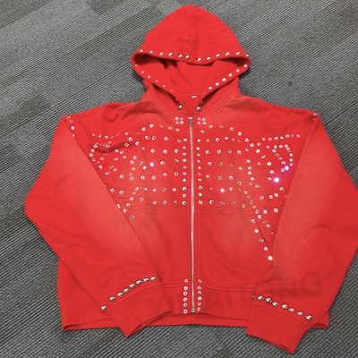 Αγορά Στριτγουόρ Ράινστοουν ανδρών Hoodie Custom Sun Fading Διαμαντένιο σακάκι online manufacture