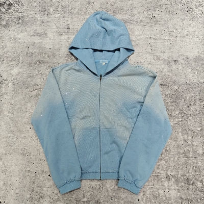 Αγορά Προσαρμοσμένο 2025 Streetwear Βαρύ Βάρος Rhinestone Hoodie Unisex Blank Vintage Sun Faded Acid Wash Zip Up Oversized Hoodies online manufacture