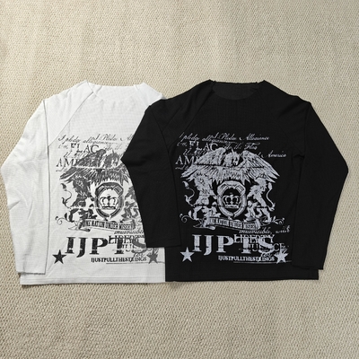 Αγορά Custom Streetwear Dtg Print Graphic Vintage Raw Hem Crew Neck Waffle Knit Thermal Long Sleeve T Shirt for Men online manufacture