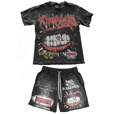 Επιστολή Τύπος Τύπος Custom Printed Logo Sun Faded T-Shirt και Shorts Set για άνδρες