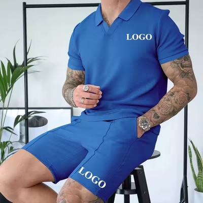 Προσαρμοσμένο 2024 Summer Tracksuit Set για άνδρες Σκληρό χρώμα Polo T-shirt και Waffle Shorts