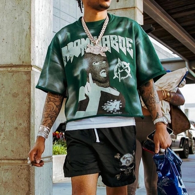 Ανδρικά Custom Streetwear Vintage Acid Wash Sun Faded Raw Hem boxy fit crop top T-Shirt