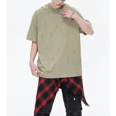 240Gsm Βαμβάκι Υπερμεγέθης Glitter T-Shirt για άνδρες Patchwork Raglan μανίκι