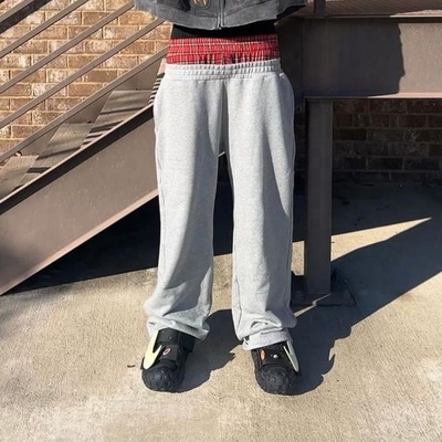 Προσαρμοσμένο τυπωμένο λογότυπο Άνδρες Wide Leg Baggy Sweatpants σε γαλλικό Terry με διπλό κλείσιμο μέσης