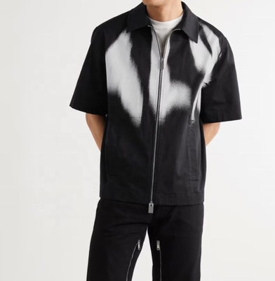 Άνδρες Casual βαρέος βαμβακερός μαύρη εκτύπωση Zip Up μπλουζάκι S-5XL ή Custom Hip Hop Style