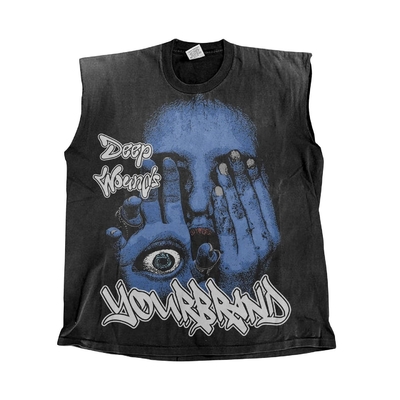 Άνδρες T-Shirt χωρίς μανίκια με Custom Logo DTG εκτύπωση και Vintage πλυμένο πλεξίματος σχεδιασμό