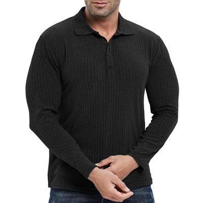 Προσαρμοσμένο μπλουζάκι Polo Rib Knit Άνδρες Μυϊκή Fit Μακρύ μανίκι Εμπόριο Tee για γυμναστήριο και γκολφ