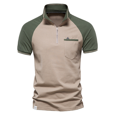 Άνοιξη-Καλοκαίρι Άντρες Custom Polo Shirt με δύο χρώματα Splicing και φερμουάρ εμπρός σχεδιασμό