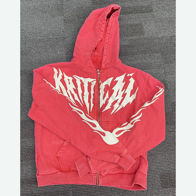 Επεξεργασμένα Hoodies Επεξεργασμένα ή Επεξεργασμένα 100% βαμβάκι Puff εκτύπωση Streetwear οξύ πλύνεται βαρύ βάρος Zip Up Hoodies