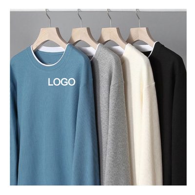 6xl 5xl 3xl μπλουζάκι με το λαιμό του πληρώματος με μεγάλο μέγεθος Casual Style Waffle Men's Knit Thermal Fleece T-Shirt