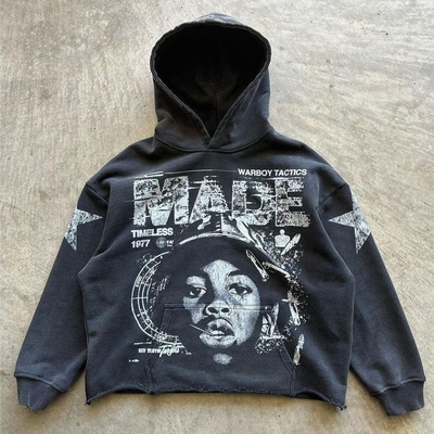 απευθείας σε ένδυμα τυπωμένα κουκούλες με κουκούλες Κριτικές κουκούλες άνδρες Γαλλικά Terry Flocking Έμβιτση Acid Wash