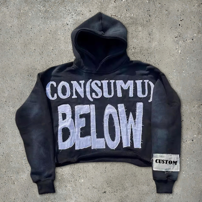 100 βαμβακερά Hoodies για άνδρες Terry Cut Raw Hem Embroidery Applique Sun Fadeed Acid Wash